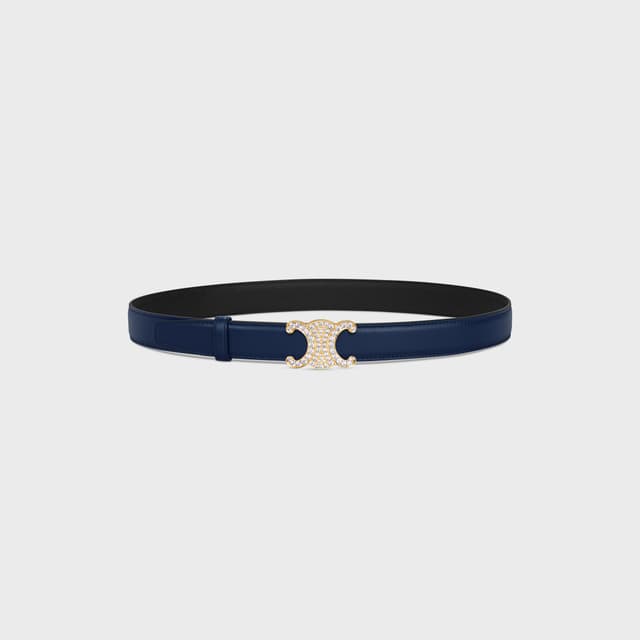 CELINE Triomphe Buckle IN BRASS WITH STRASS & Reversible Strap 25MM IN Smooth and Grained Calfskin