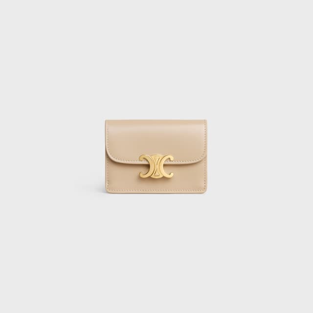 CELINE CARD HOLDER WITH FLAP TRIOMPHE IN Shiny calfskin
