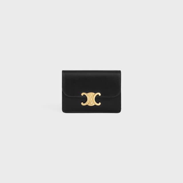 CELINE CARD HOLDER WITH FLAP TRIOMPHE IN Shiny calfskin