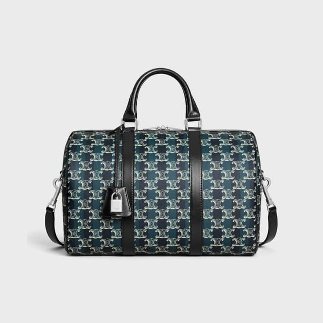 CELINE LARGE BOSTON IN STRIPED TRIOMPHE CANVAS AND CALFSKIN