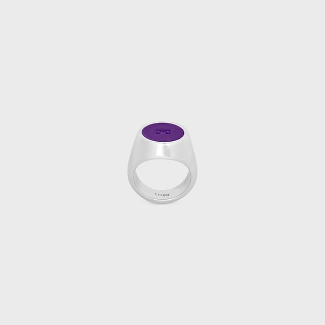 CELINE Triomphe Signet Ring in Varnish and Brass with Rhodium Finish