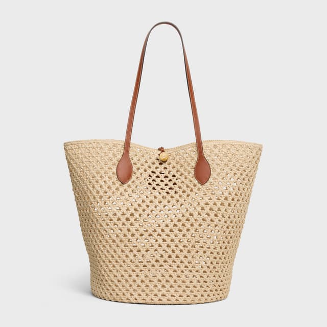 CELINE BUCKET TRIOMPHE BEADS BASKET IN RAFFIA AND CALFSKIN