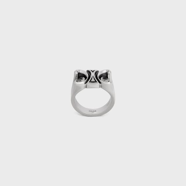 CELINE San Onofre Chunky Triomphe Ring in Brass with Rhodium Finish
