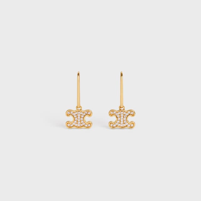 CELINE Triomphe Rhinestone Earrings in Brass with Gold Finish and Crystals