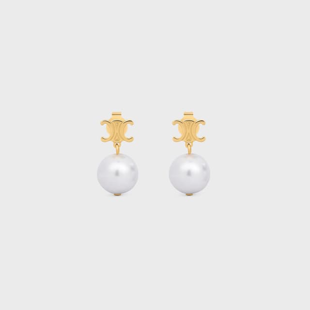 CELINE Les Perles Celine Earrings in Brass with Gold Finish and Resin Pearls
