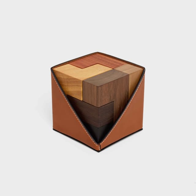 CELINE Puzzle cube in wood and natural calfskin case