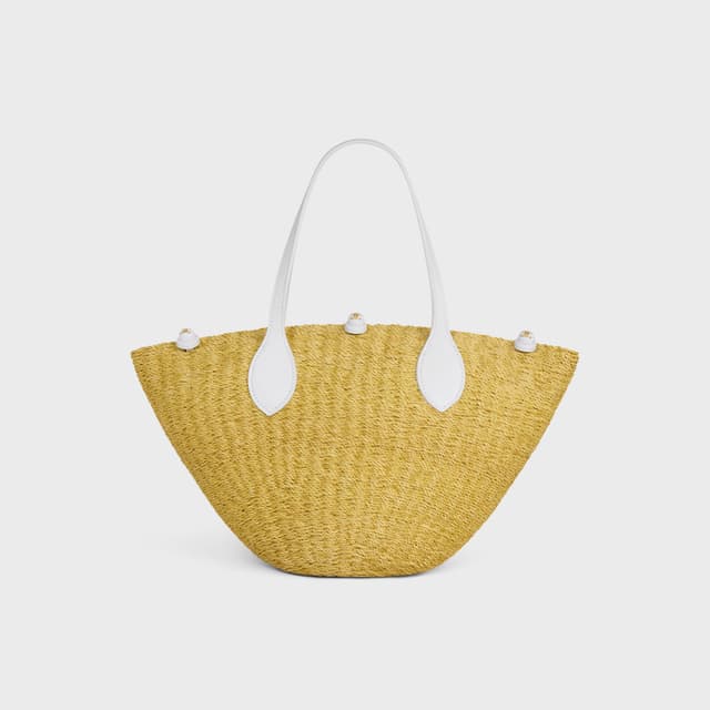 CELINE SMALL TRIOMPHE BEADS BASKET IN SISAL AND CALFSKIN