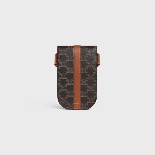CELINE Phone Pouch with flap IN Triomphe Canvas and Calfskin