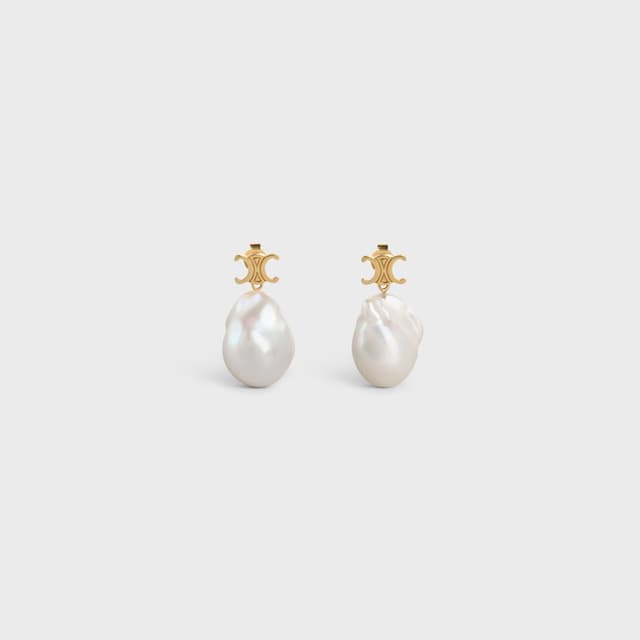 CELINE Les Perles Celine Baroque Earrings in Brass with Gold Finish and Cultured Pearls