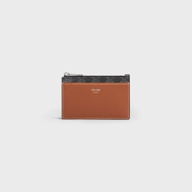 CELINE Zipped Card Holder IN Triomphe Canvas and lambskin