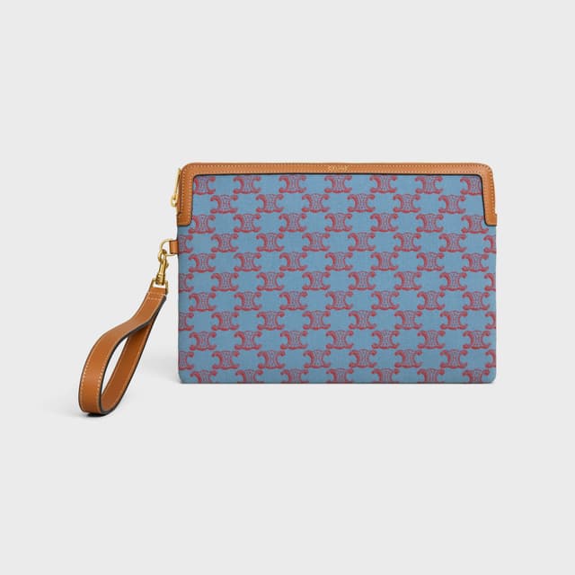 CELINE SMALL POUCH WITH STRAP CUIR TRIOMPHE IN TEXTILE WITH TRIOMPHE ALL OVER