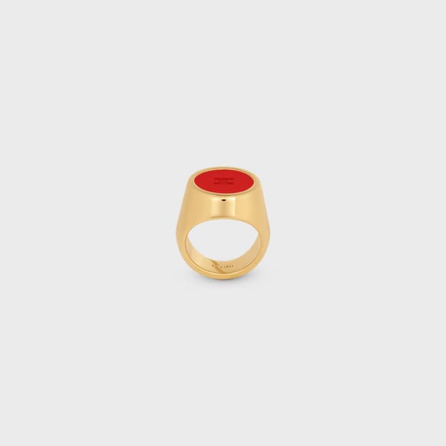 CELINE Triomphe Signet Ring in Varnish and Brass with Gold Finish