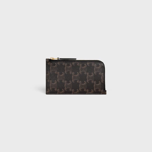 CELINE LONG ZIPPED CARD HOLDER IN Triomphe Canvas and Calfskin
