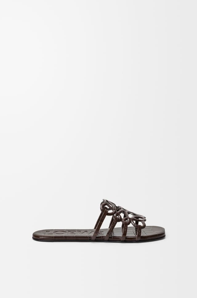 LOEWE Petal Anagram slide in croc-embossed calfskin