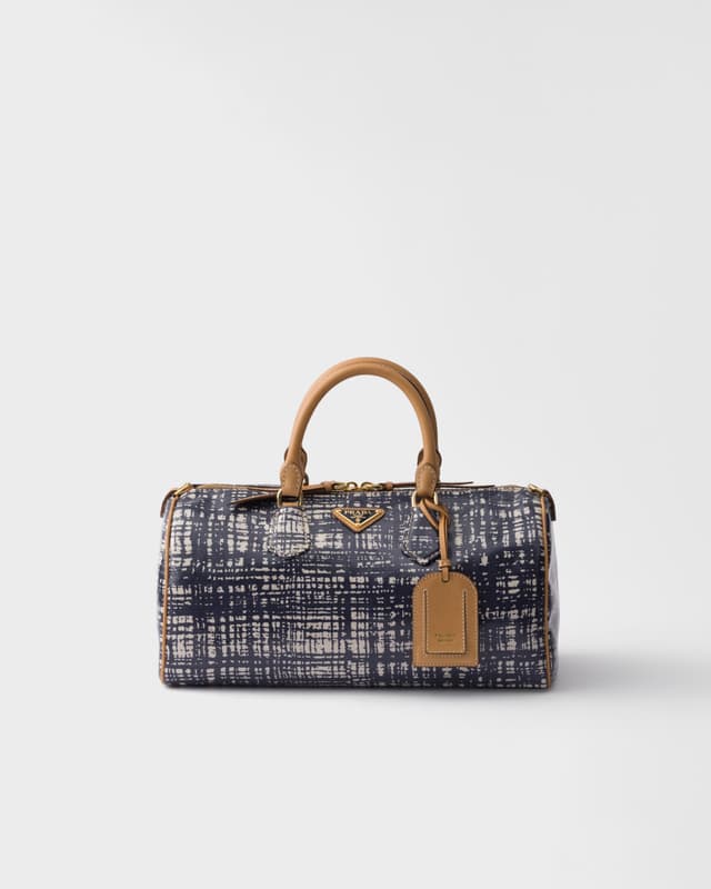 Prada Medium linen blend and leather top-handle bag