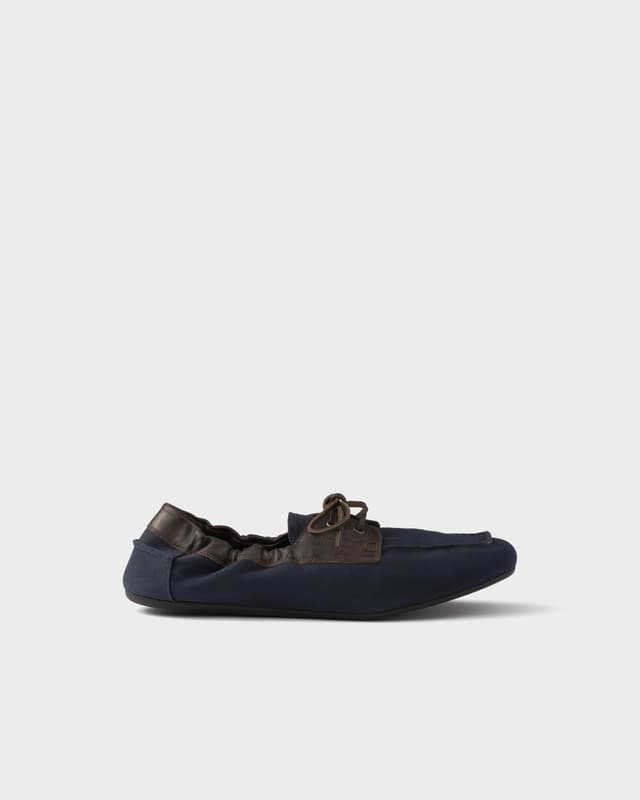 Prada Shuffle aged canvas and leather boat shoes