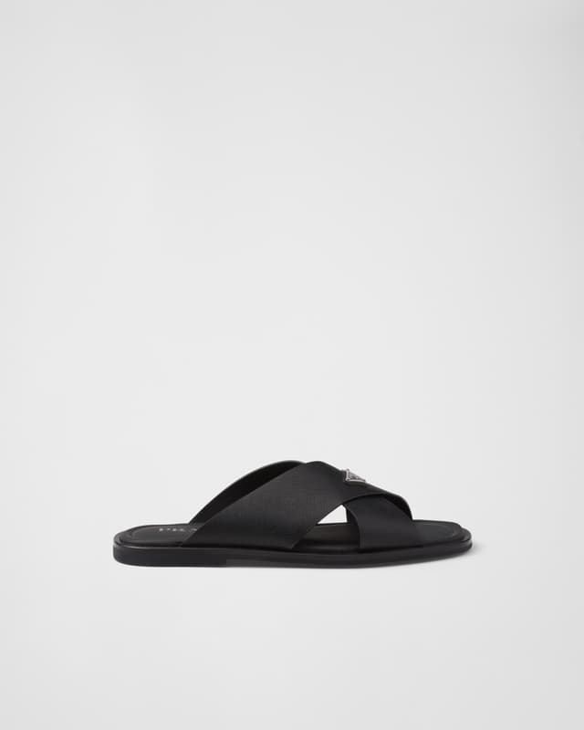 Prada Saffiano leather crisscross slides