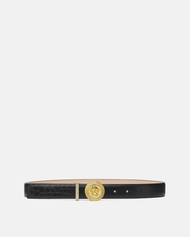 Versace medusa biggie embellished croc-effect belt 3 cm